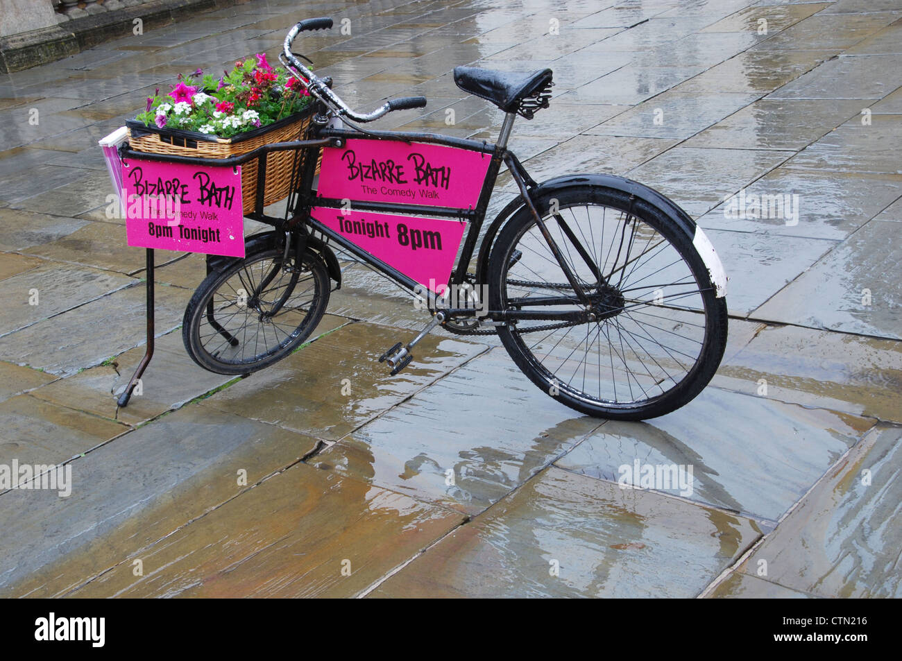 sales promotion for Bizarre Bath comedy act, Bath town center UK Stock Photo