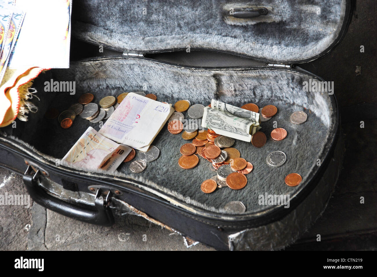 busker's money box, Bath UK Stock Photo