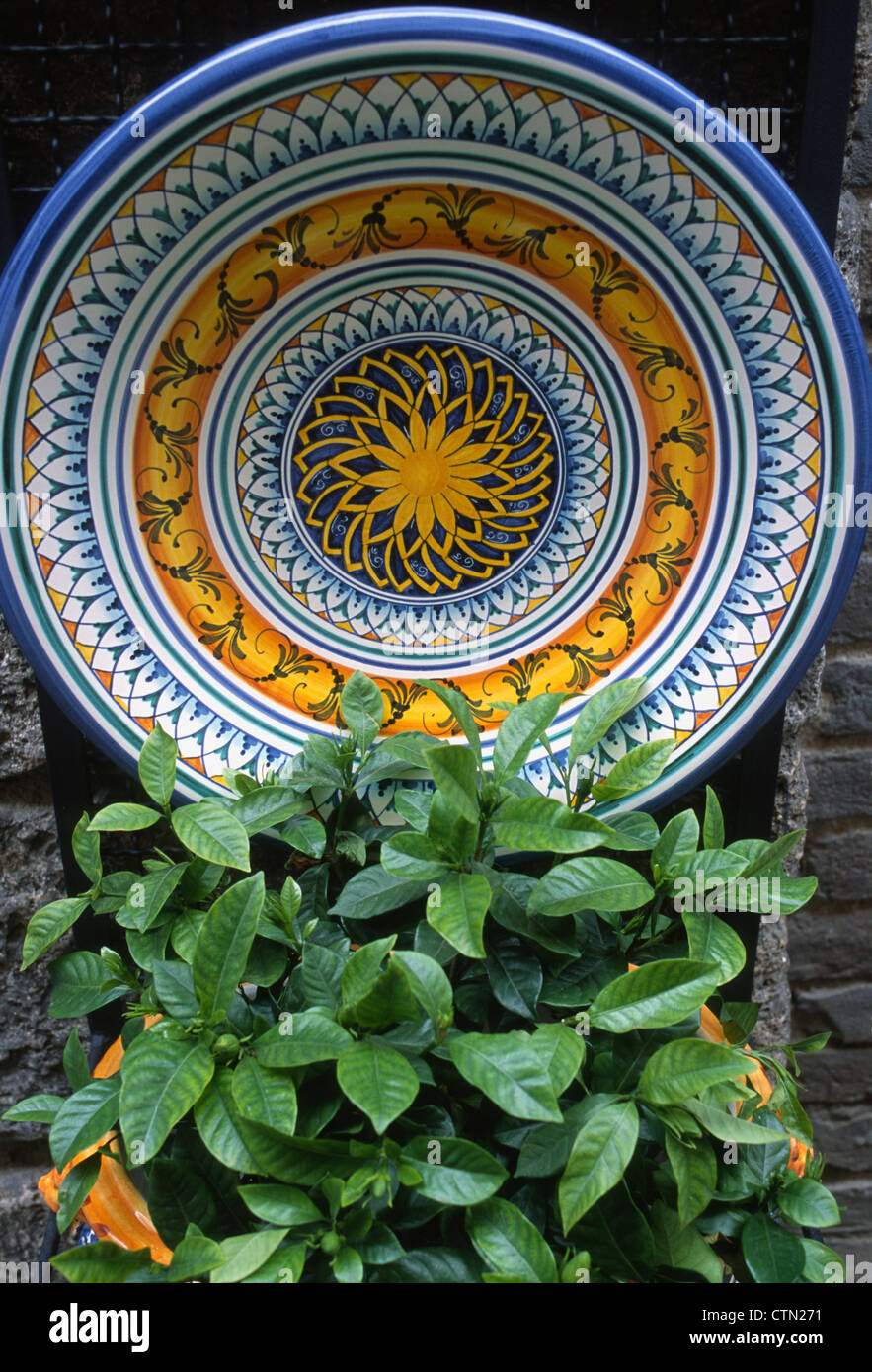 Italy, Tuscany, San Gimignano, handicraft, ceramics, plate, Stock Photo