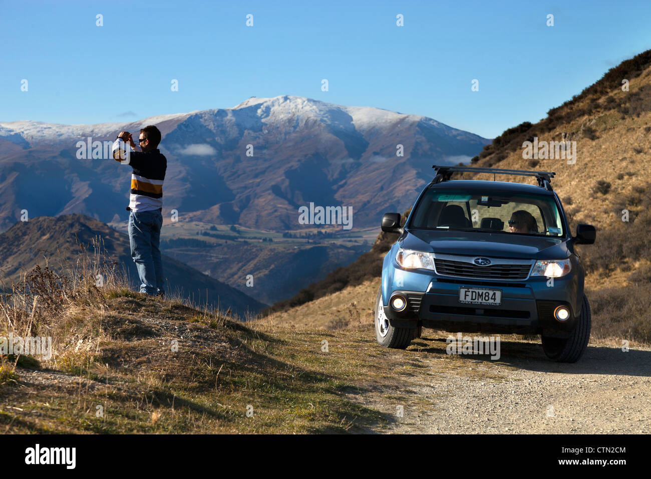 Photographing scenery above Queenstown, New Zealand Stock Photo