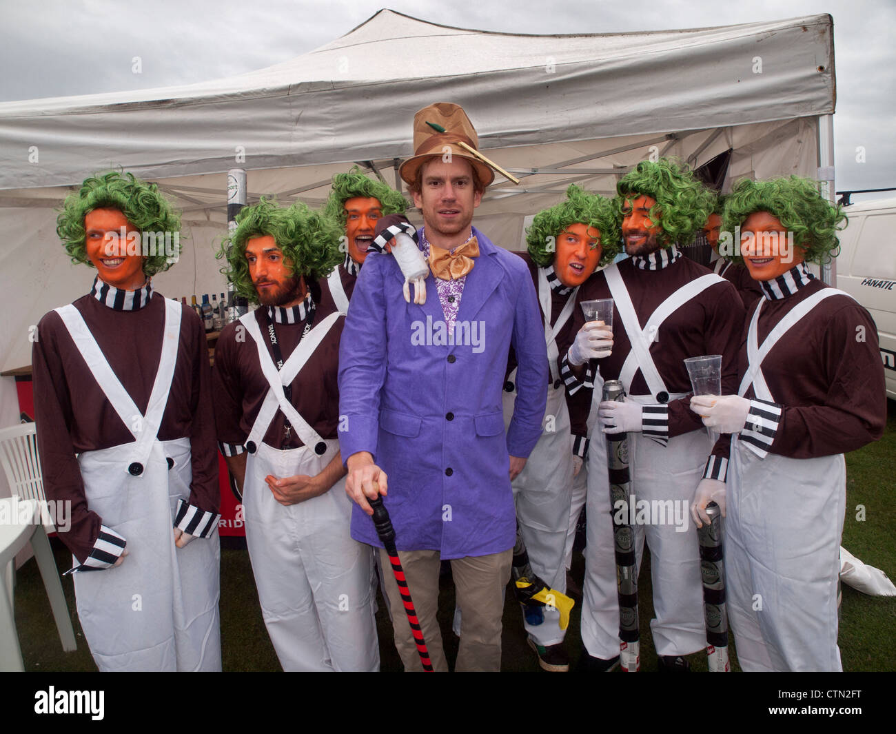 A stag party in Brighton for the weekend,dressed as Willy Wonka and the Oompa-Loompas. Stock Photo