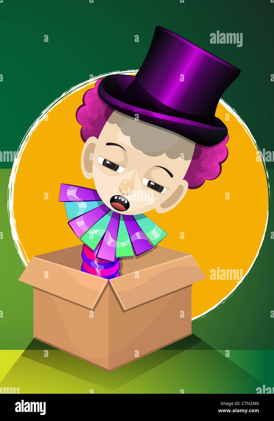 Jack in the Box, Boy with Pink Curly Hair, with Purple Magicians Hat