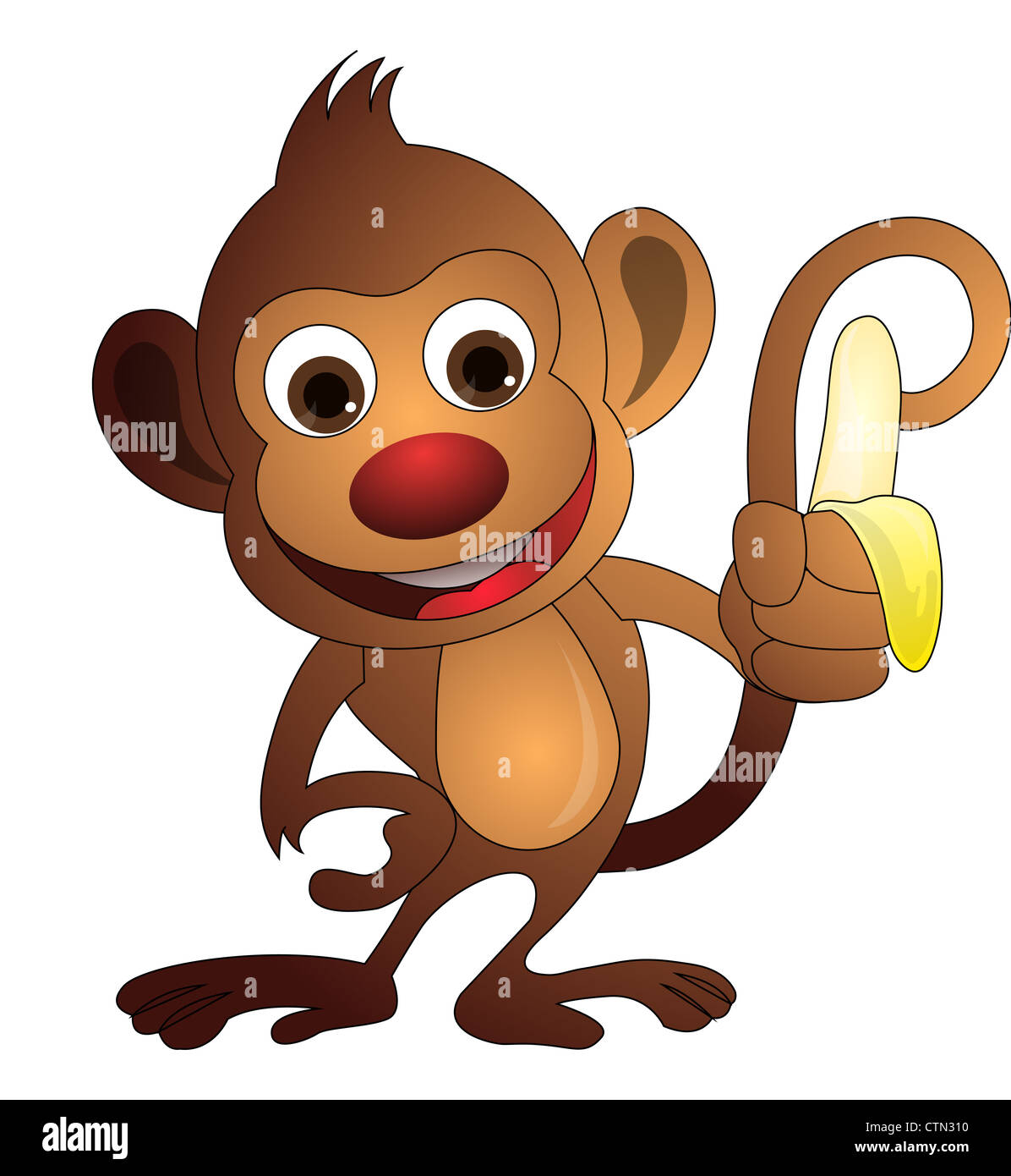 Monkey, Brown, Holding a Banana, vector illustration Stock Photo