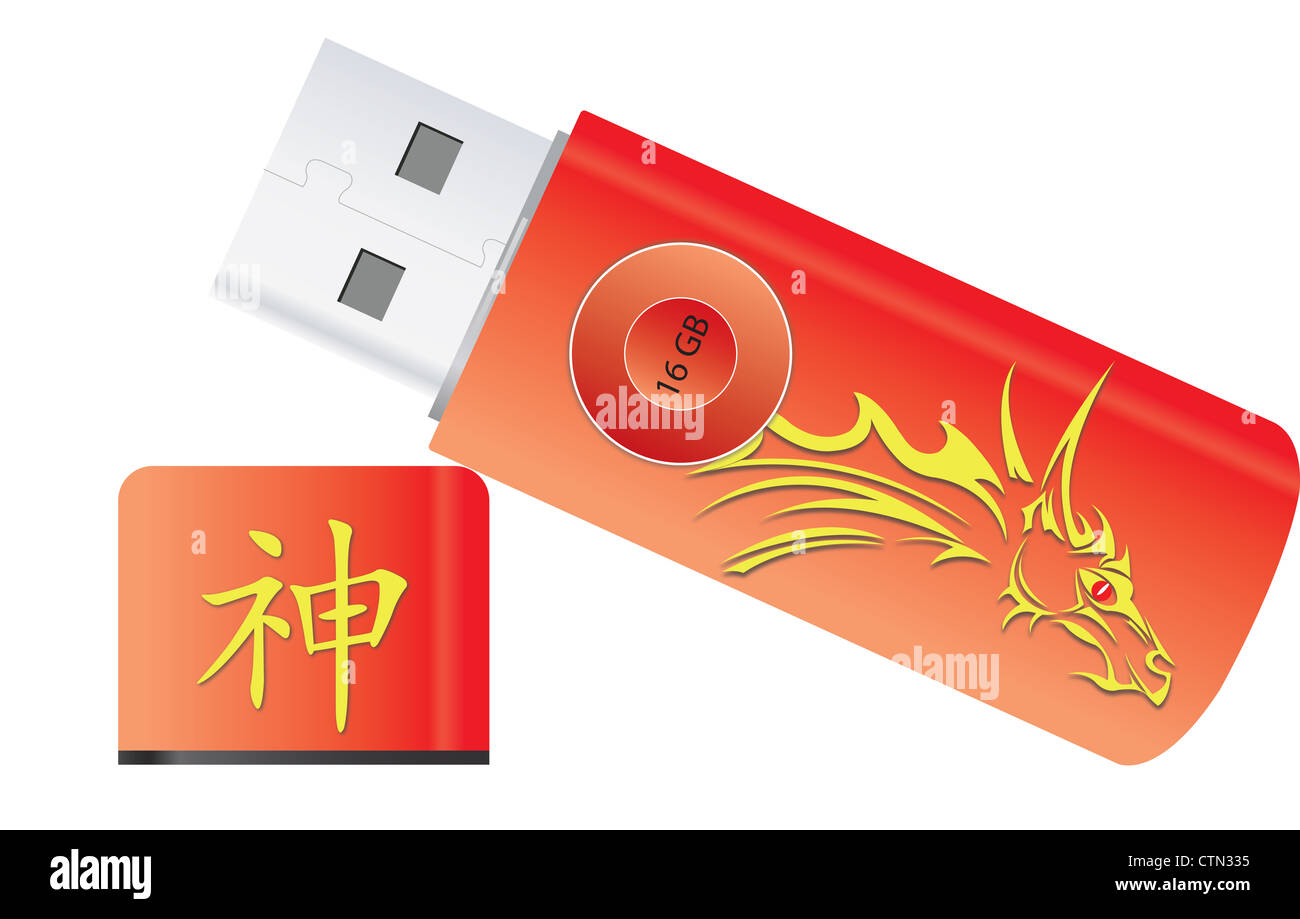 USB Flash Drive, Red and Yellow, Chinese Dragon Design, vector illustration  Stock Photo - Alamy