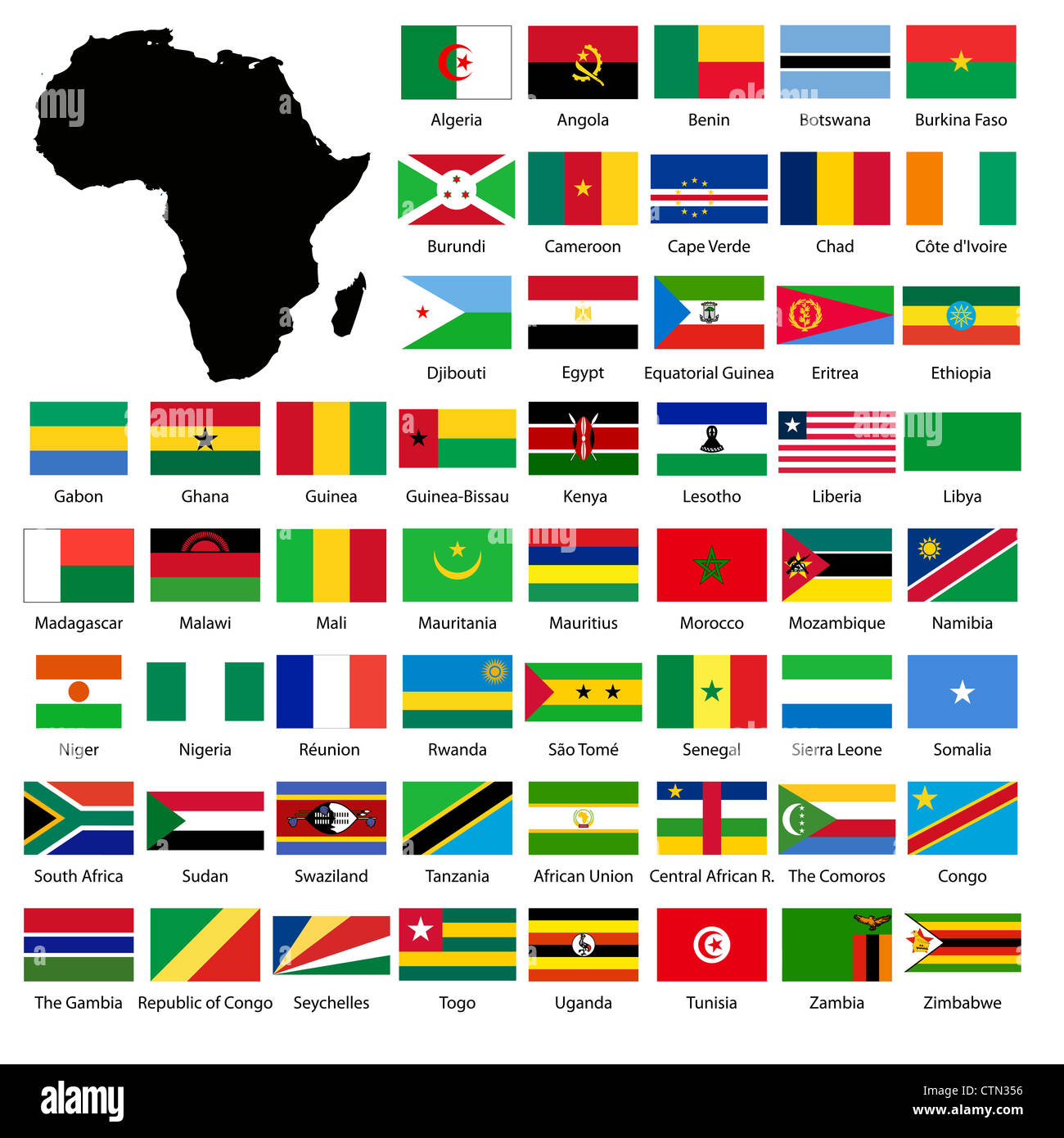 African flags and Continent map Stock Photo - Alamy