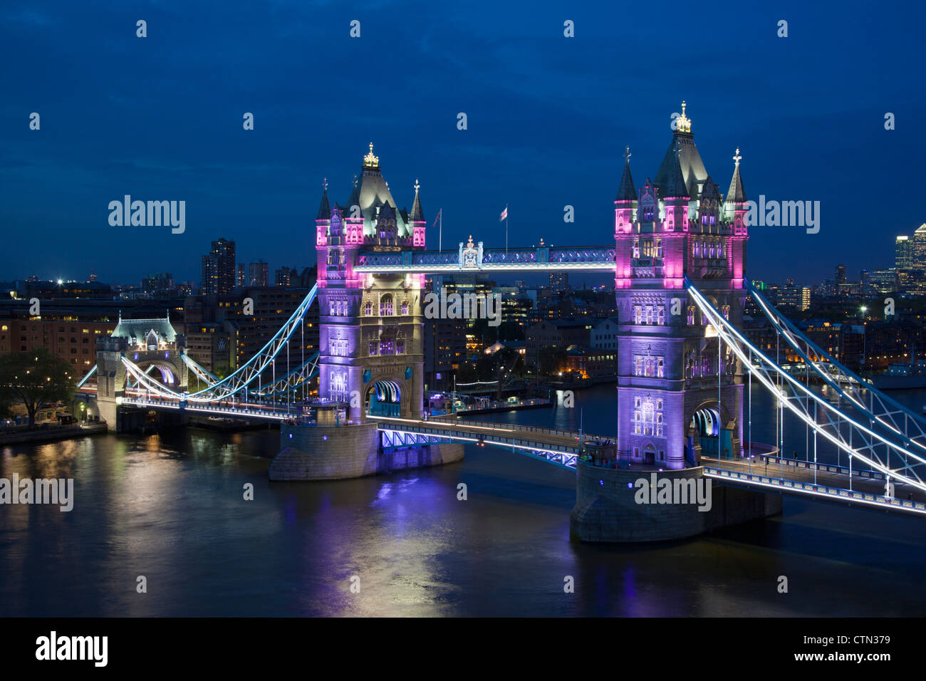 Tower Bridge with special illumination at dusk, London, England, UK, United Kingdom, Europe Stock Photo