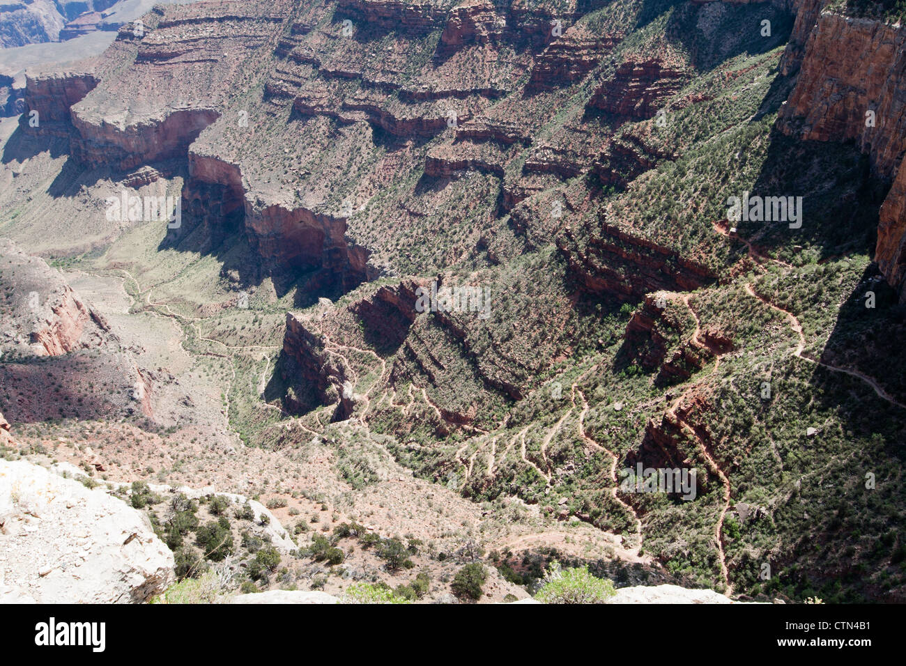 View of the Bright Angel Trail and Plateau Point from Trailview Overlook, Grand Canyon National Park Stock Photo
