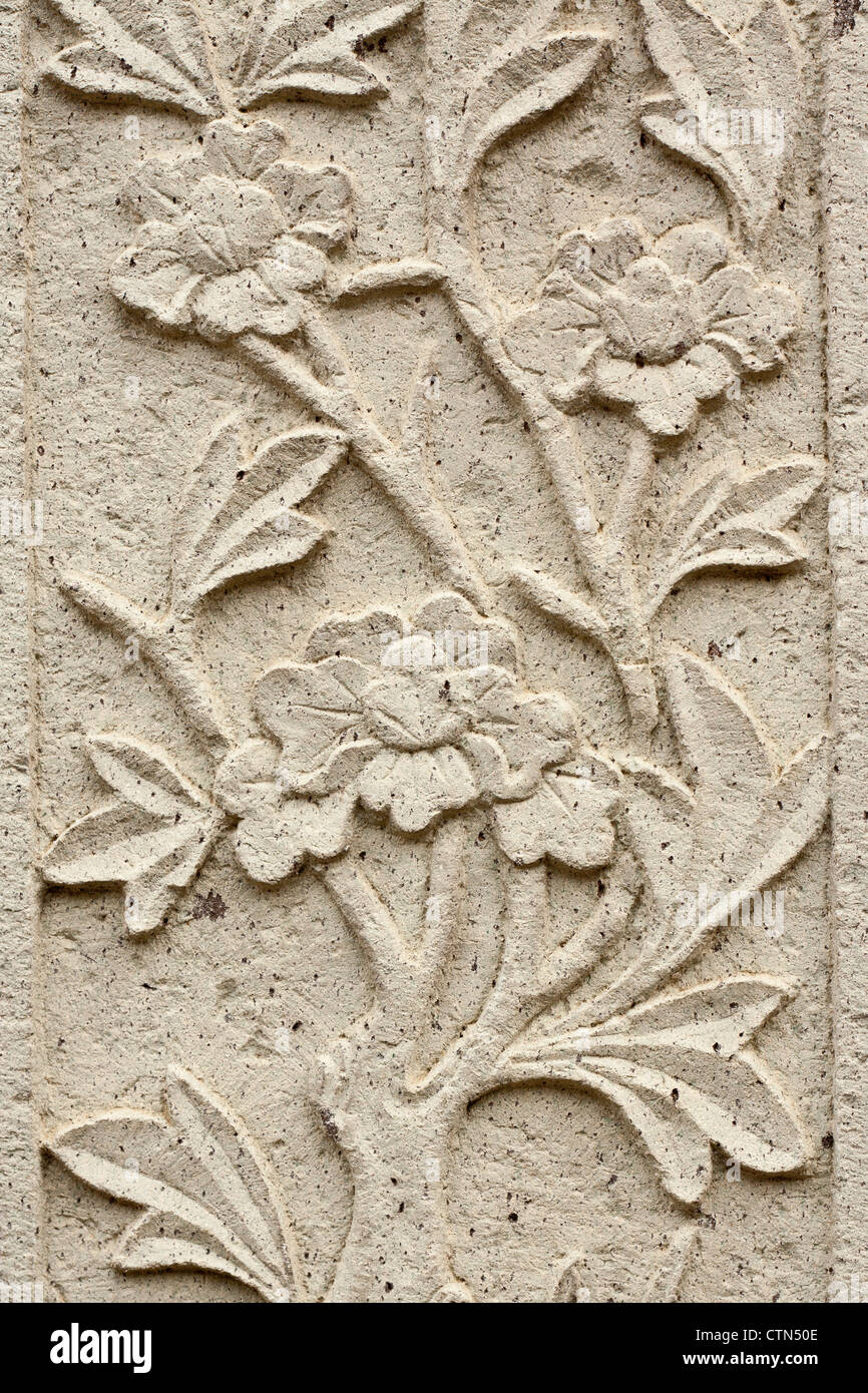 stone carvings of flowers, long-lasting beauty and timeless. Stock Photo