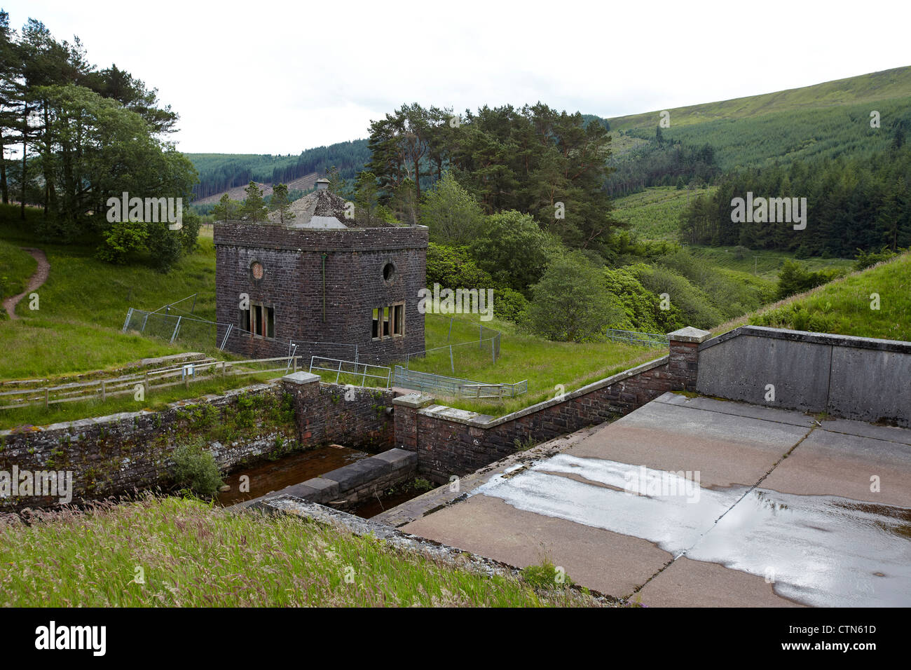 Disused Pumphouse Neuadd Reservoir, Brecon Beacons, Wales, UK Stock
