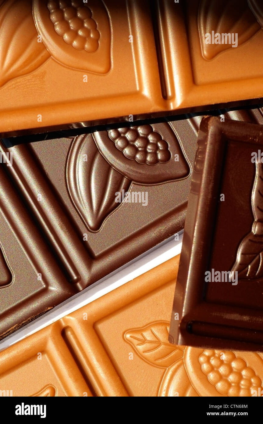 Closeup of bars of milk chocolate and dark chocolate Stock Photo