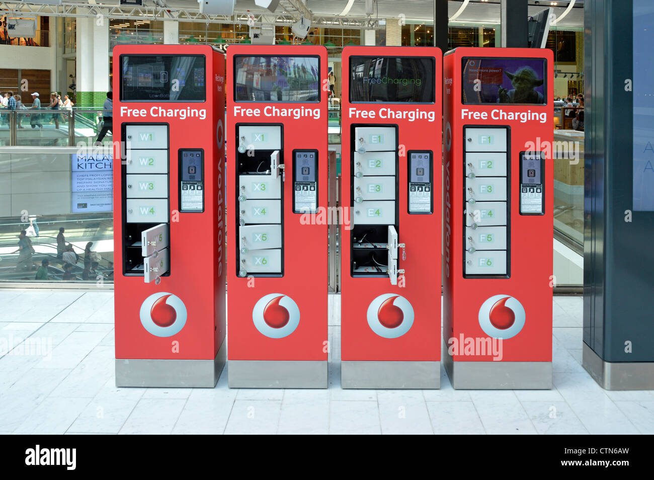 Free mobile phone charging lockers in shopping Mall at the Westfield