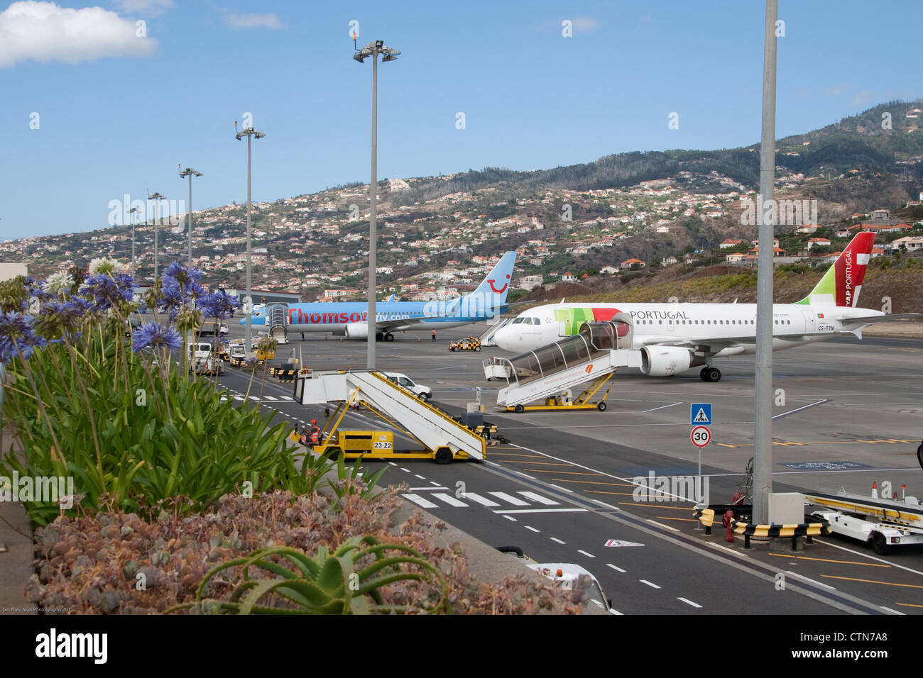Aircraft parked on apron at Funchal Airport Madeira Stock Photo