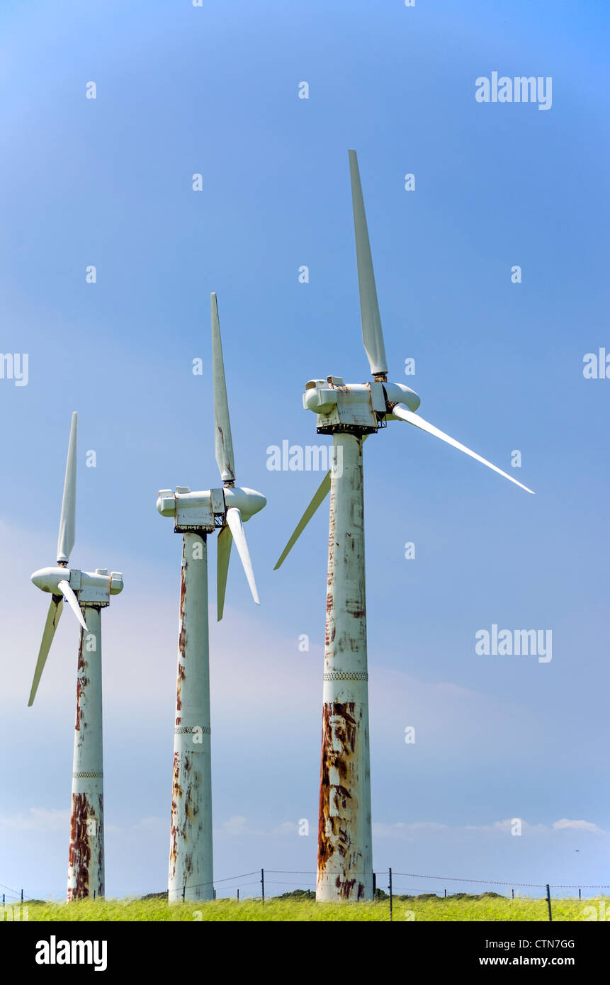 Wind turbines, Big Island, Hawaii. Concept of contrarian view Stock