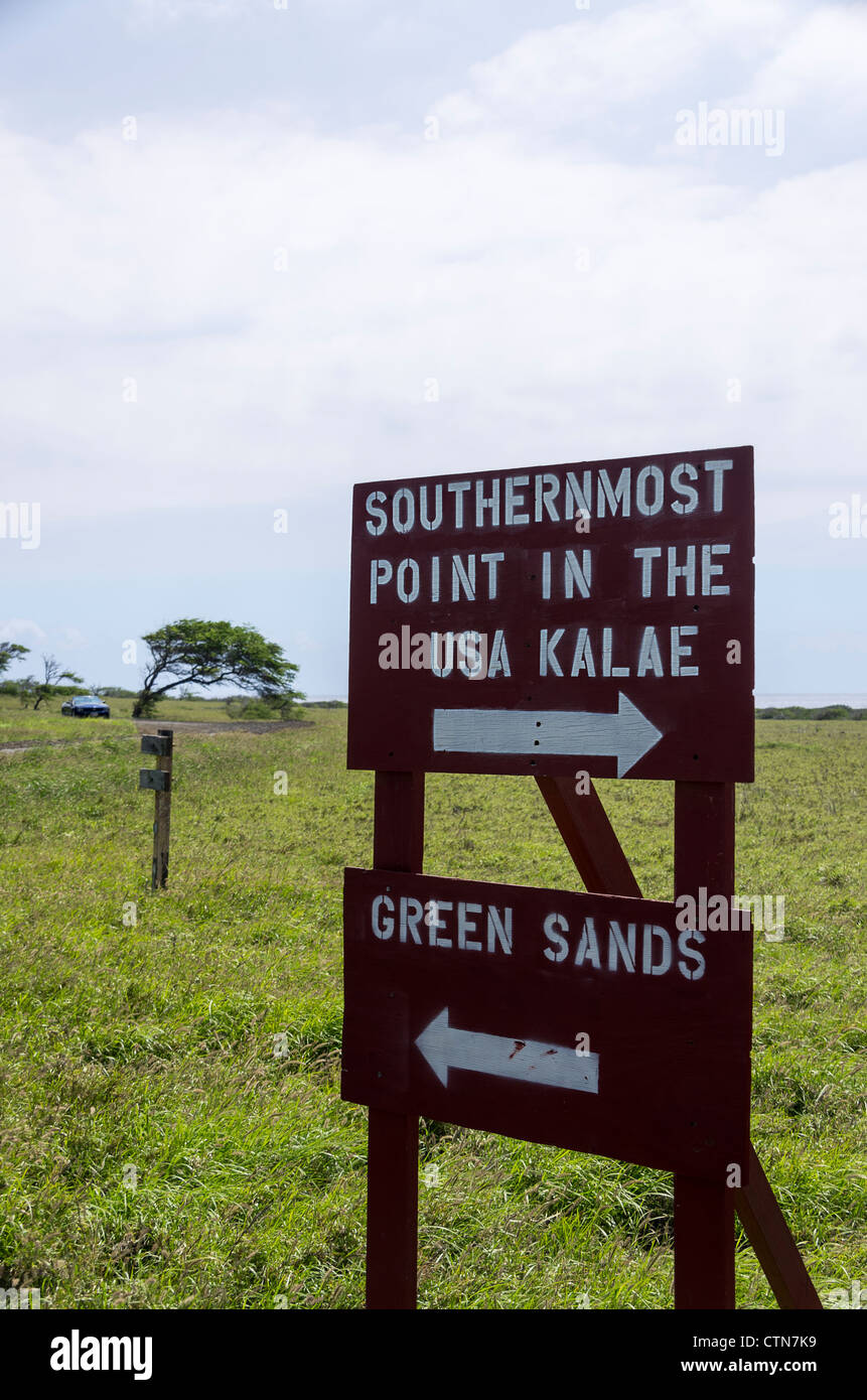 Directions to South Point and Green sand Beach, Big Island, HI Stock