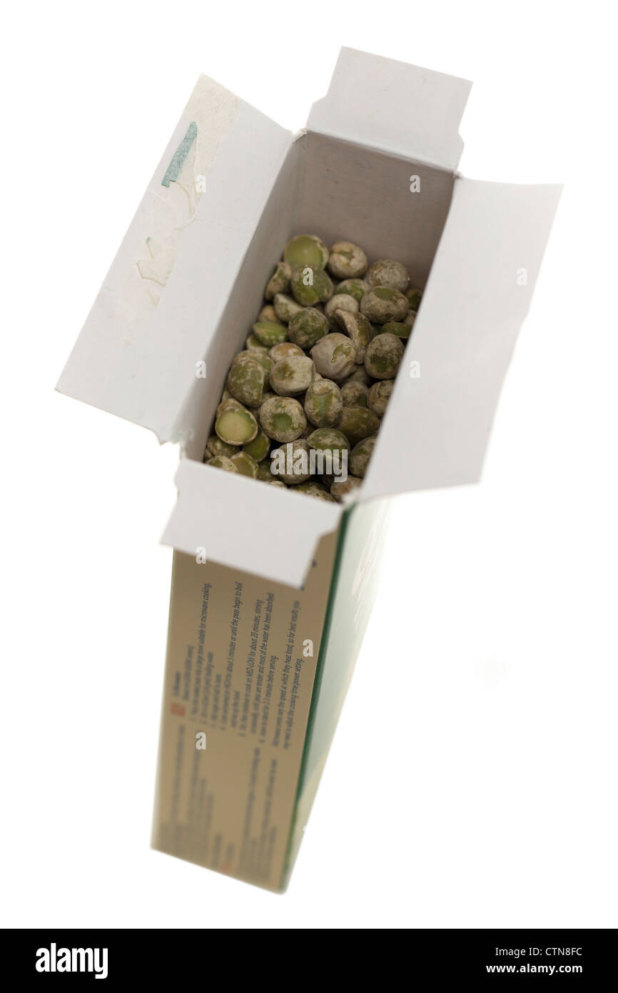 Opened box of dried peas Stock Photo