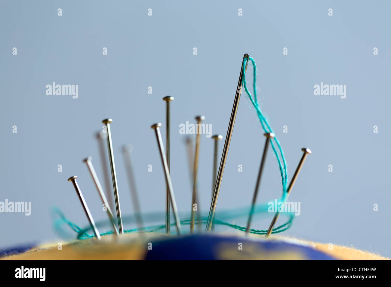 Pins and needle in pincushion Stock Photo Alamy