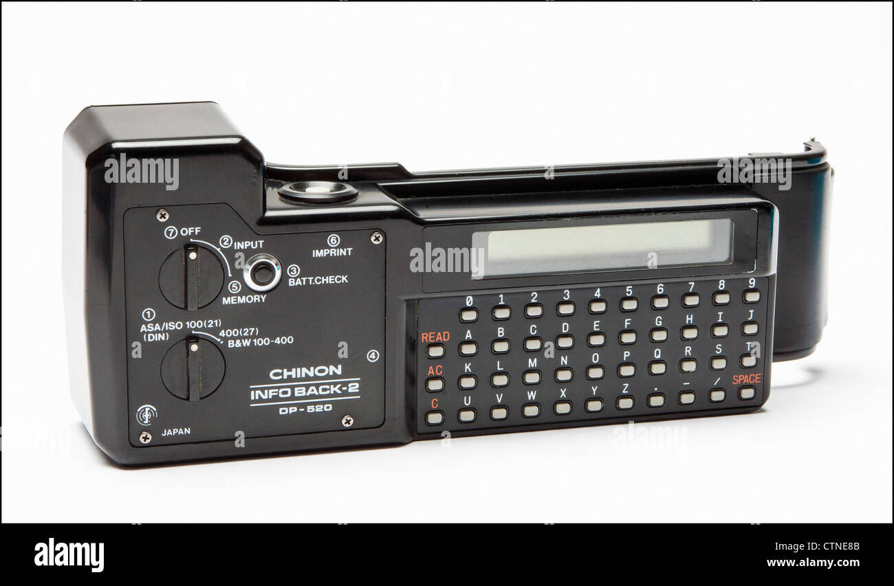 Chinon film camera info back-2 DP 520 for imprinting data on film Stock  Photo - Alamy
