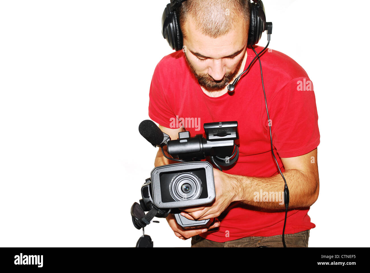 image with a television cameraman working with camera Stock Photo