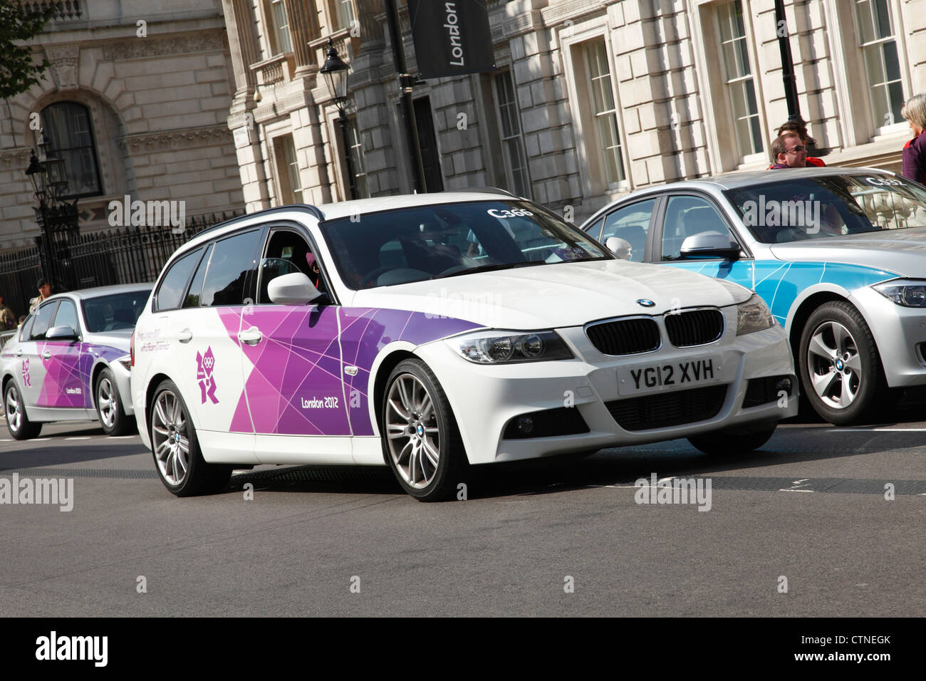 London 2012 official Olympic BMW cars on Whitehall, London, England, U.K. Stock Photo