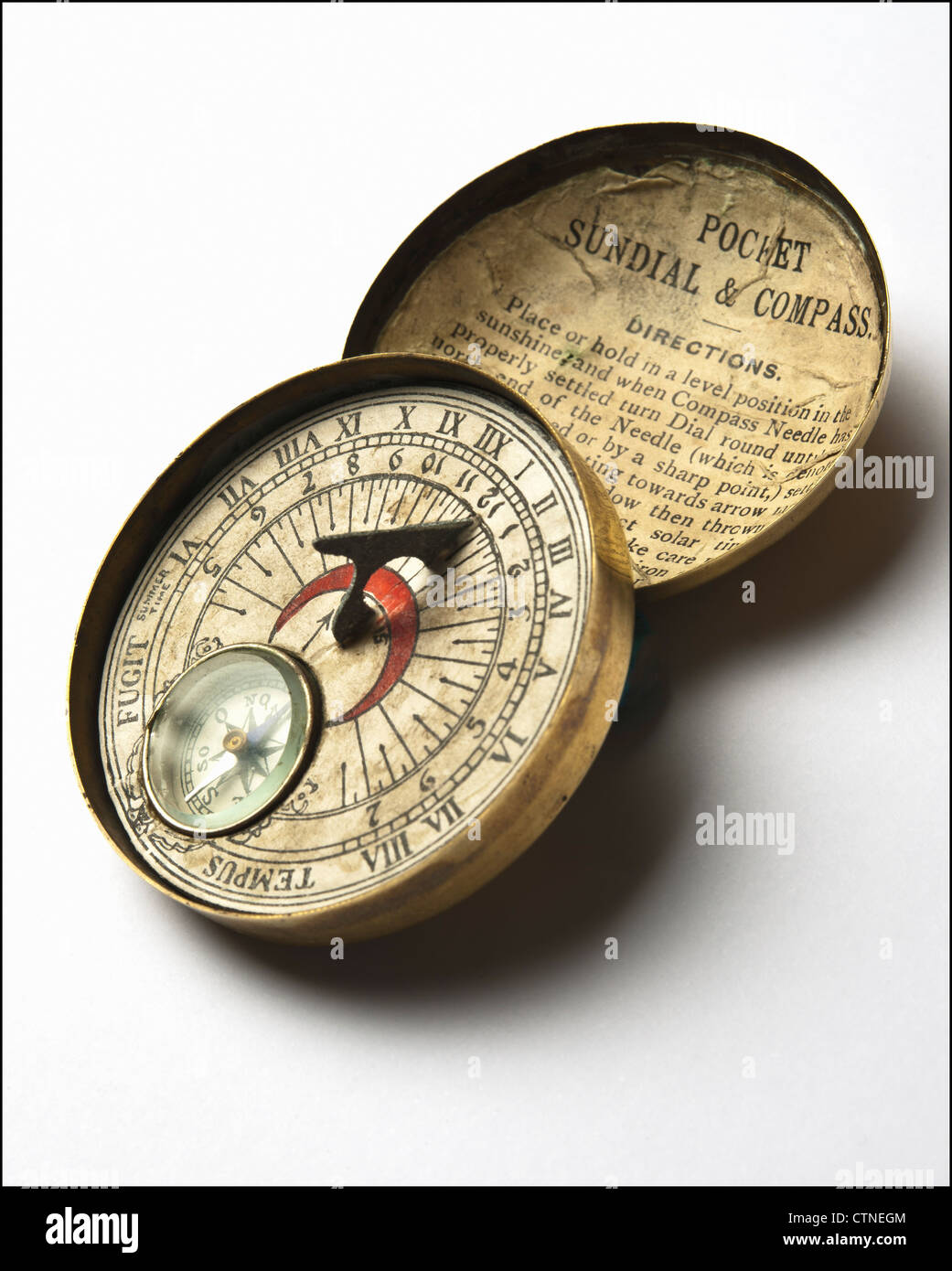 Vintage pocket sundial and compass Stock Photo Alamy