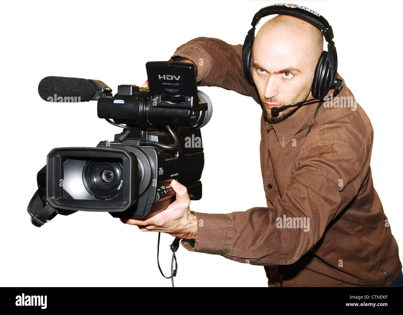 Image With A Television Cameraman Working With Camera Stock Photo Alamy