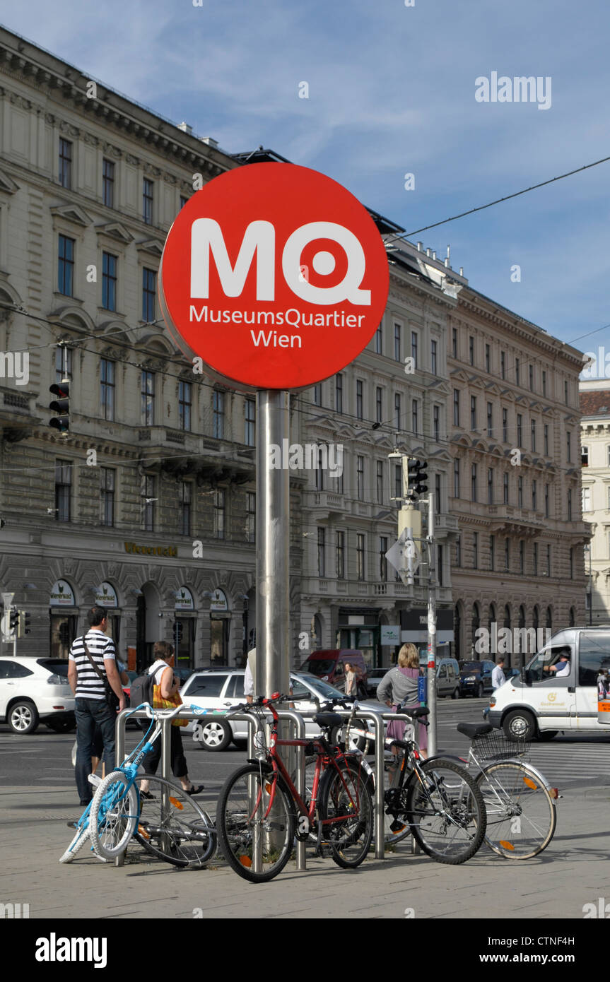 Mq Signs MQ museumquartier (museums quarter) sign and parked bicycles, Museum ...
