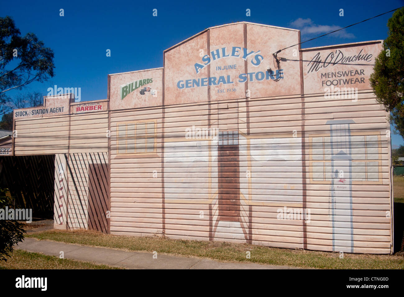 Ashley's General Store painted wooden frontage with signs  Injune Queensland Australia Stock Photo