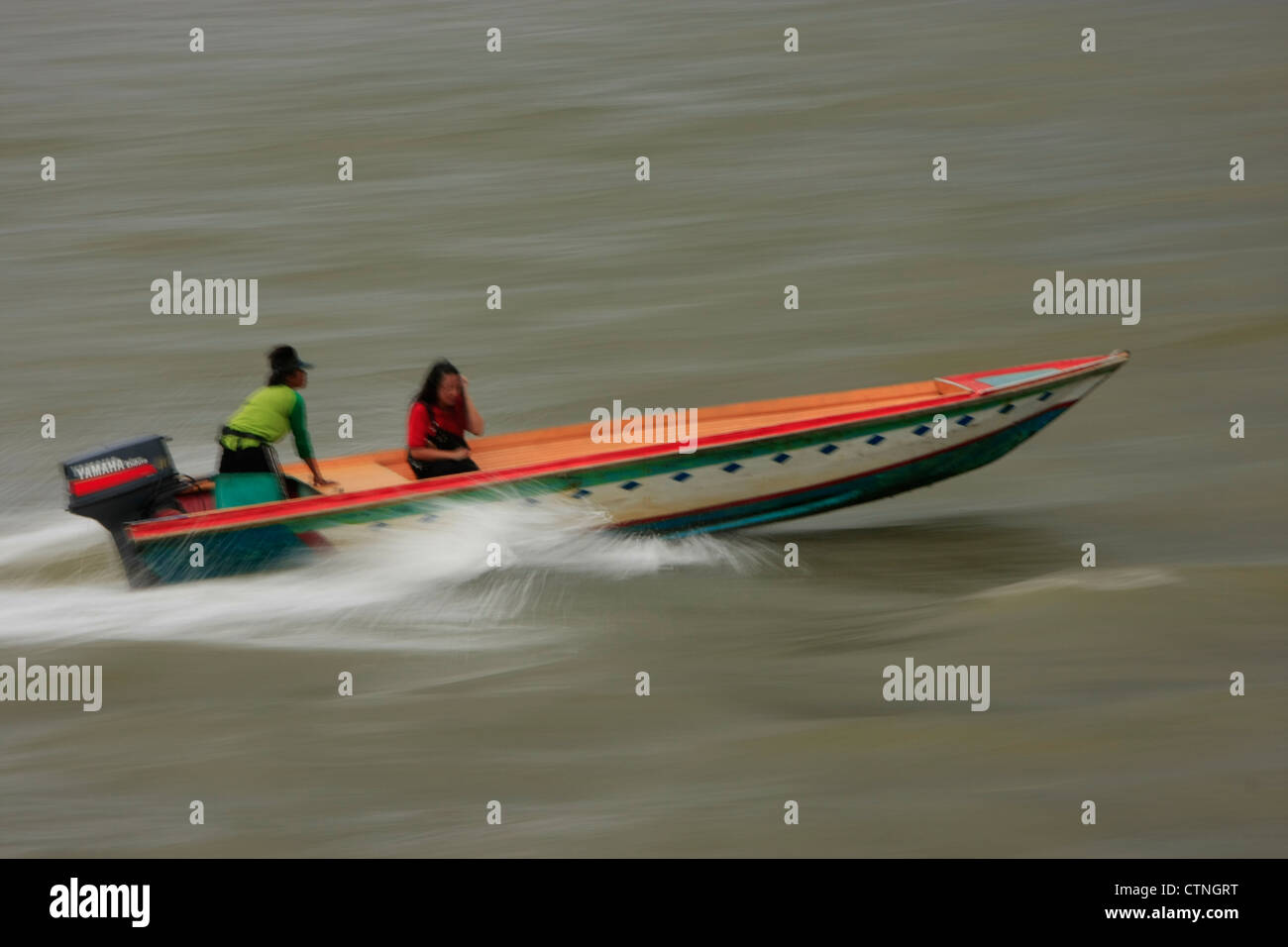 Taxi boat, blurred motion, Kampong Ayer, Bandar Seri Begawan, Brunei, Southeast Asia Stock Photo