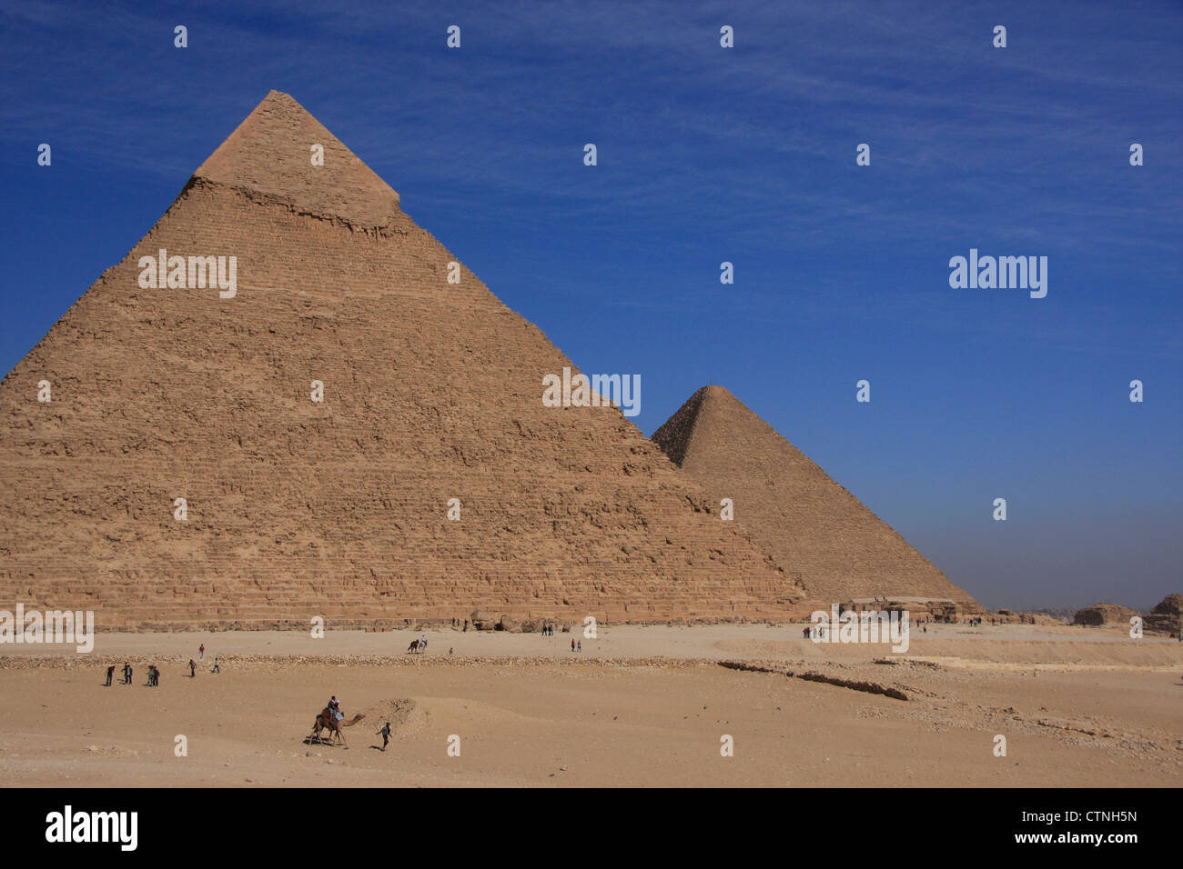 Pyramids of Khafre and Khufu with blue sky and clouds, Cairo, Egypt Stock Photo