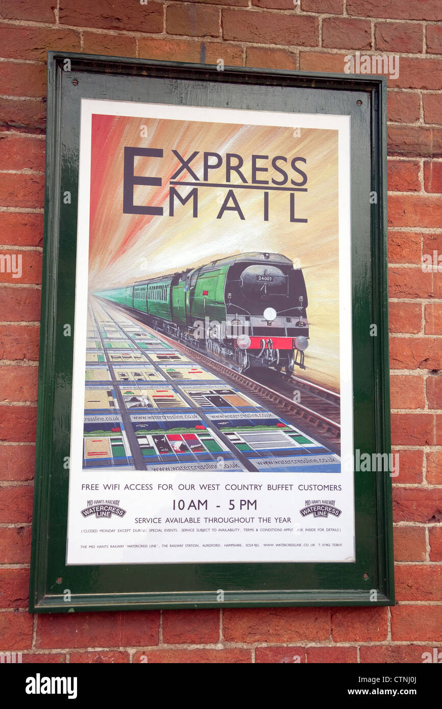 Old Express Mail Poster, Alresford, Watercress Line Hampshire, England, UK Stock Photo