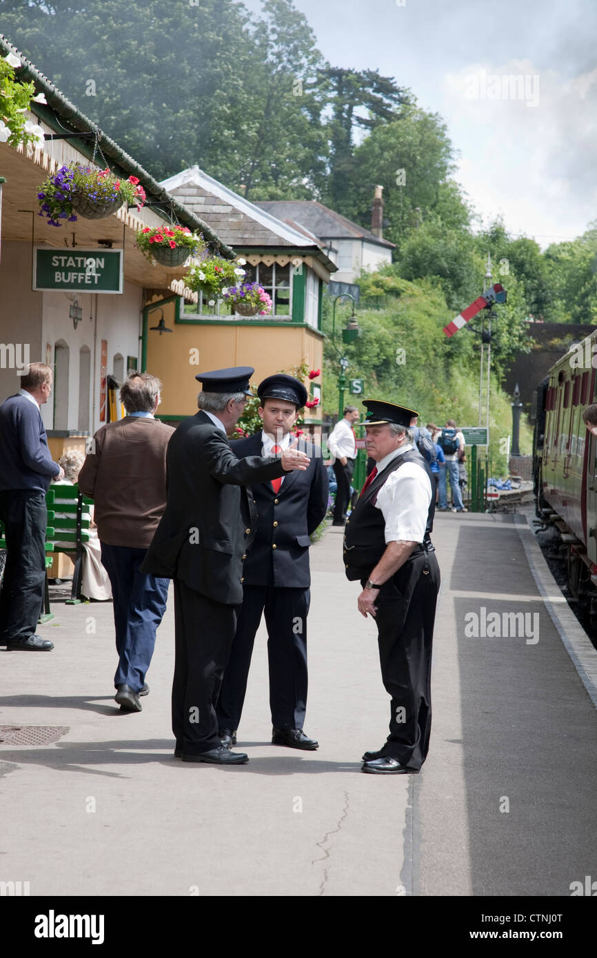Guards on Alresford Platform, Watercress Line - Mid Hants Railway; Hampshire; England; UK Stock Photo
