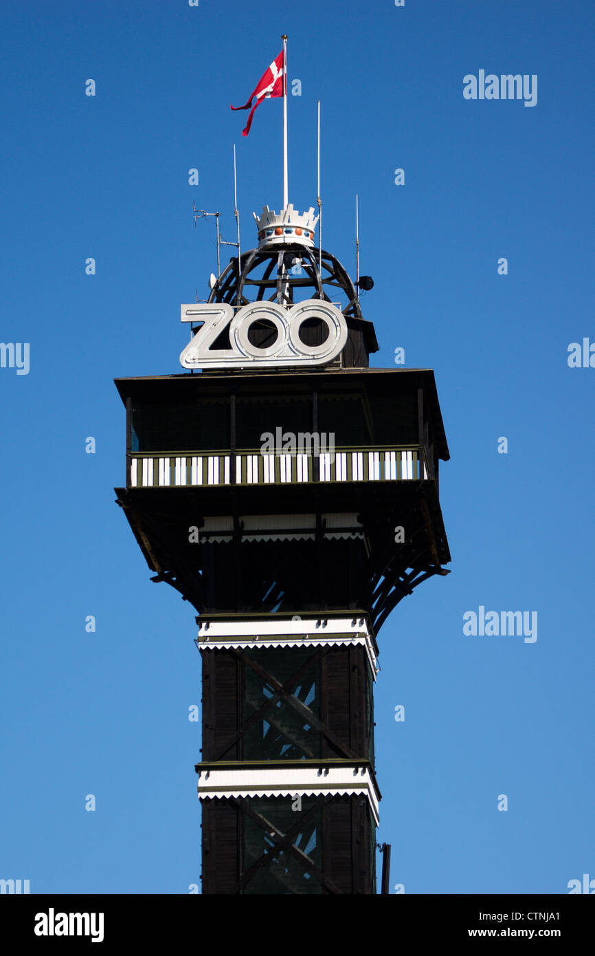 The iconic tower of Copenhagen Zoo. The Zoo is on top of the highest point i the city, you have a great view from the tower Stock Photo