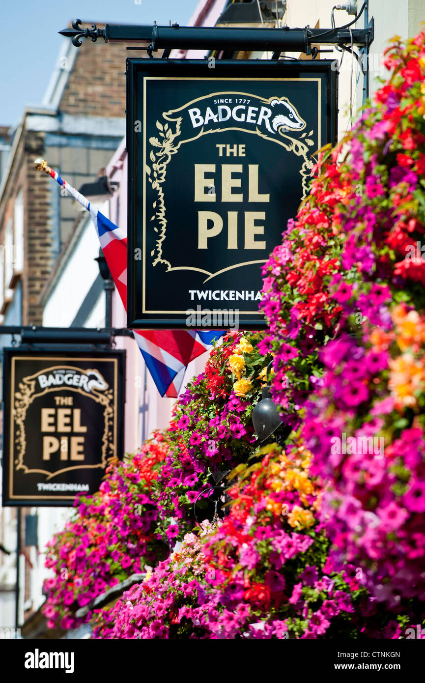 Pretty decoration on pub, Church Street, Twickenham, London, United Kingdom Stock Photo