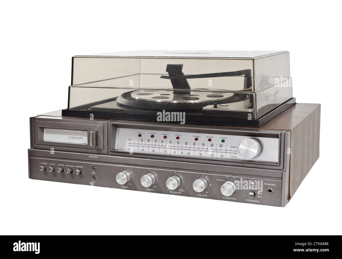 Vintage 1970s 8 track stereo record player with clipping path. Stock Photo