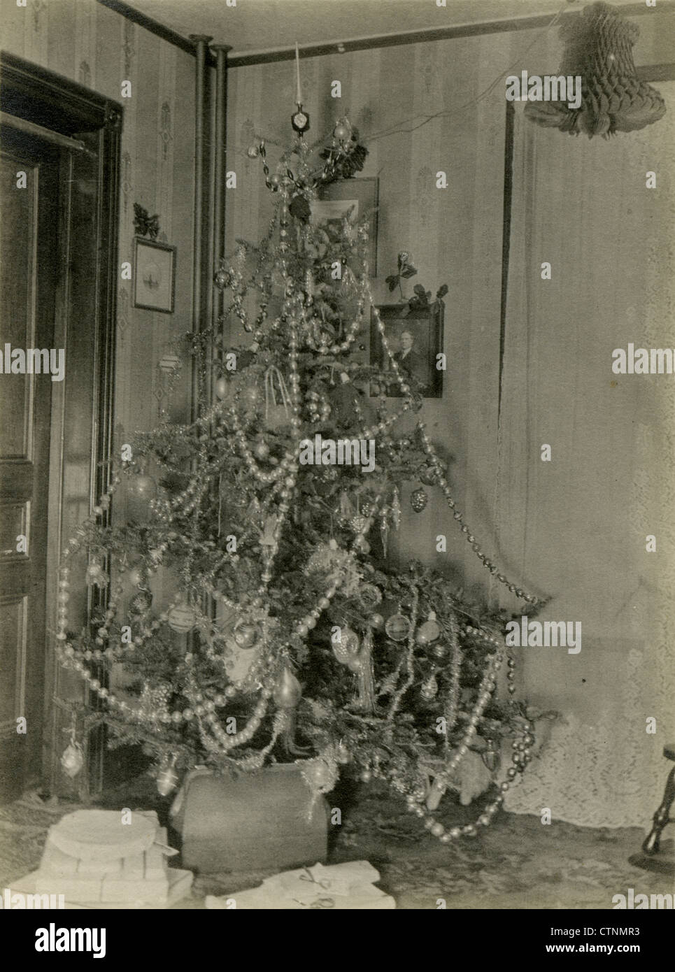 Circa 1900s photograph, Victorian Christmas tree. Stock Photo