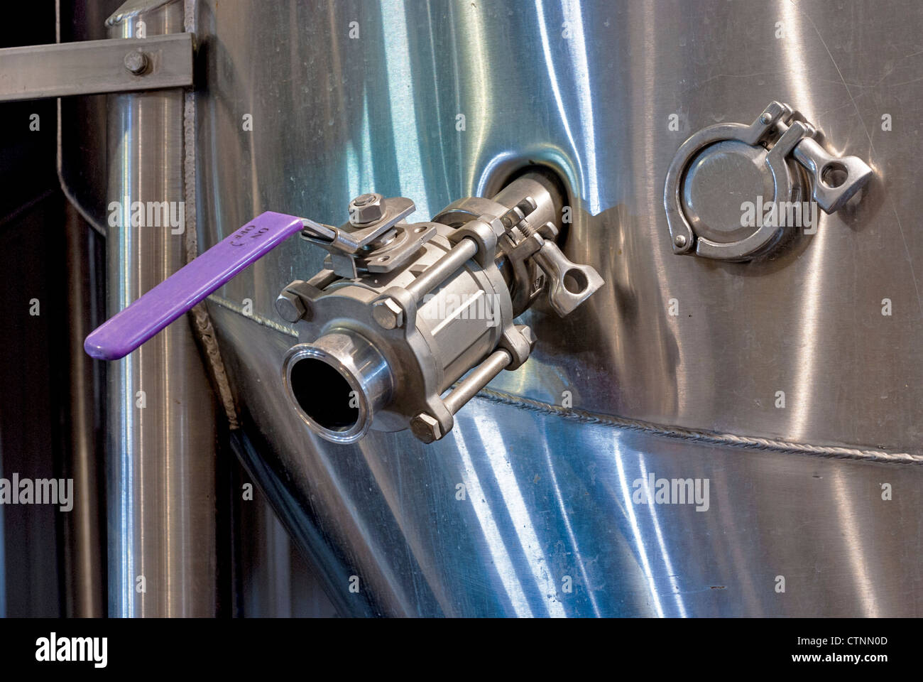 Wine making vat valve made of stainless steel Stock Photo