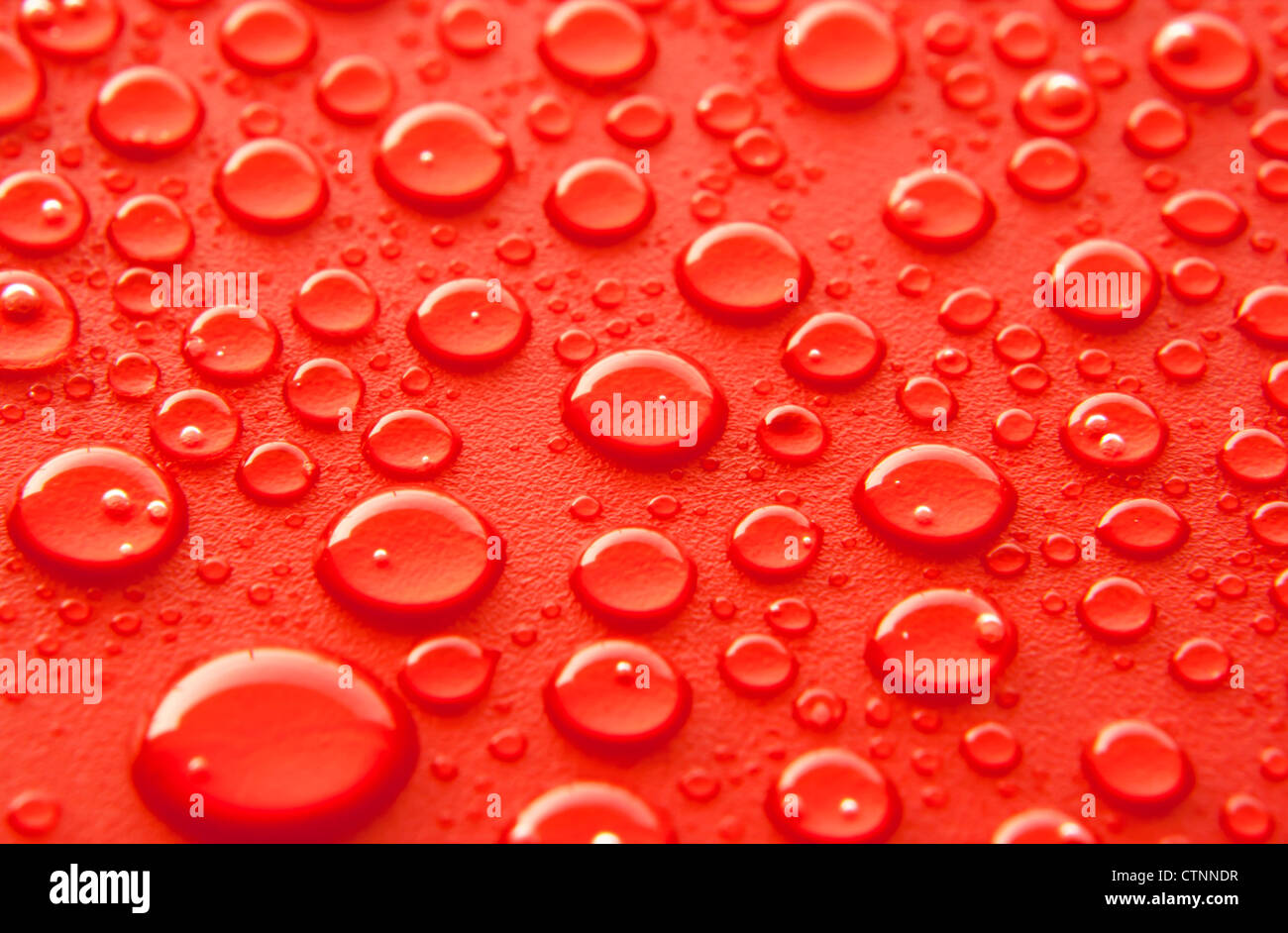 Shiny water drops sprayed on textured red surface Stock Photo - Alamy