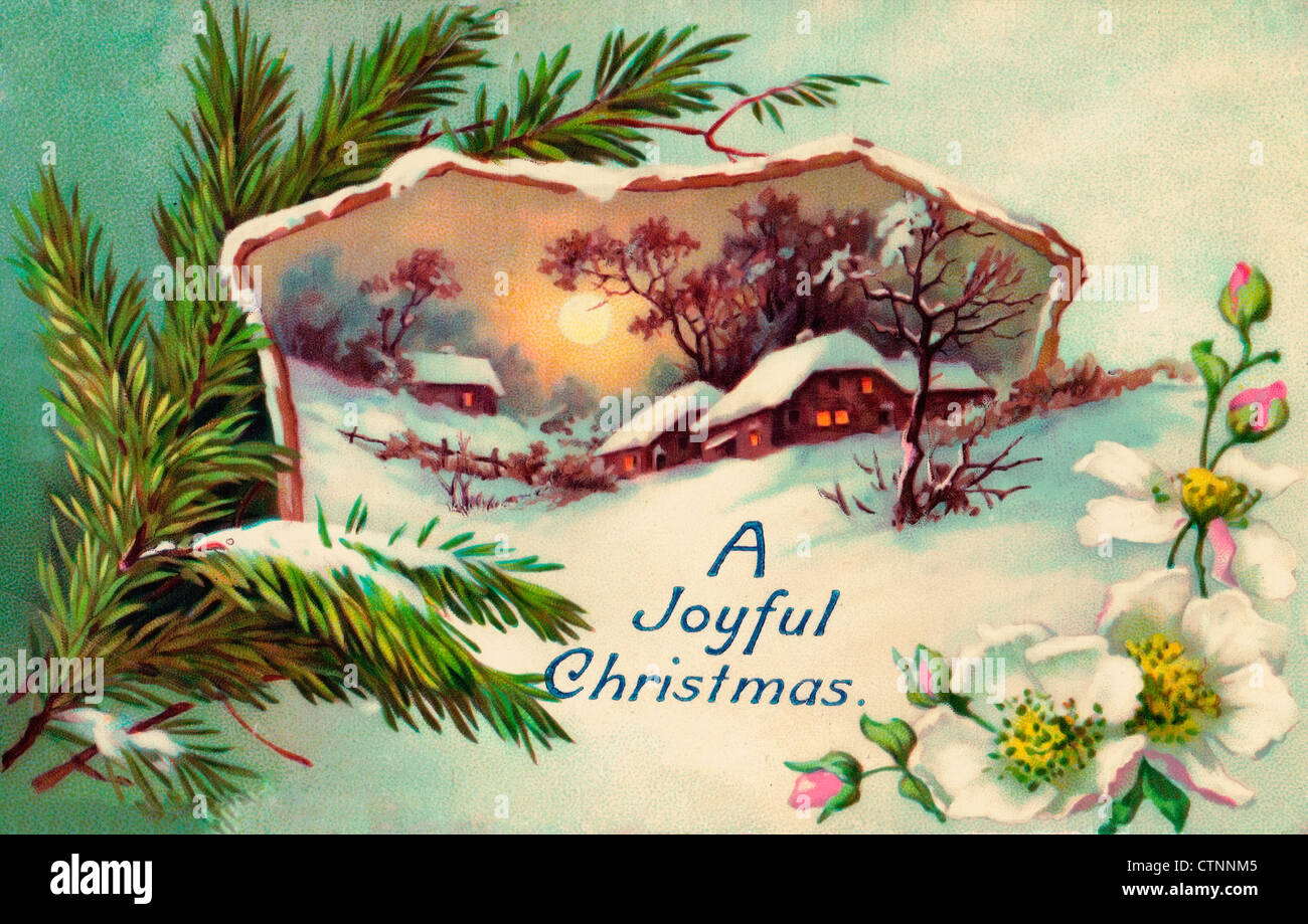 A Joyful Christmas - vintage card Stock Photo