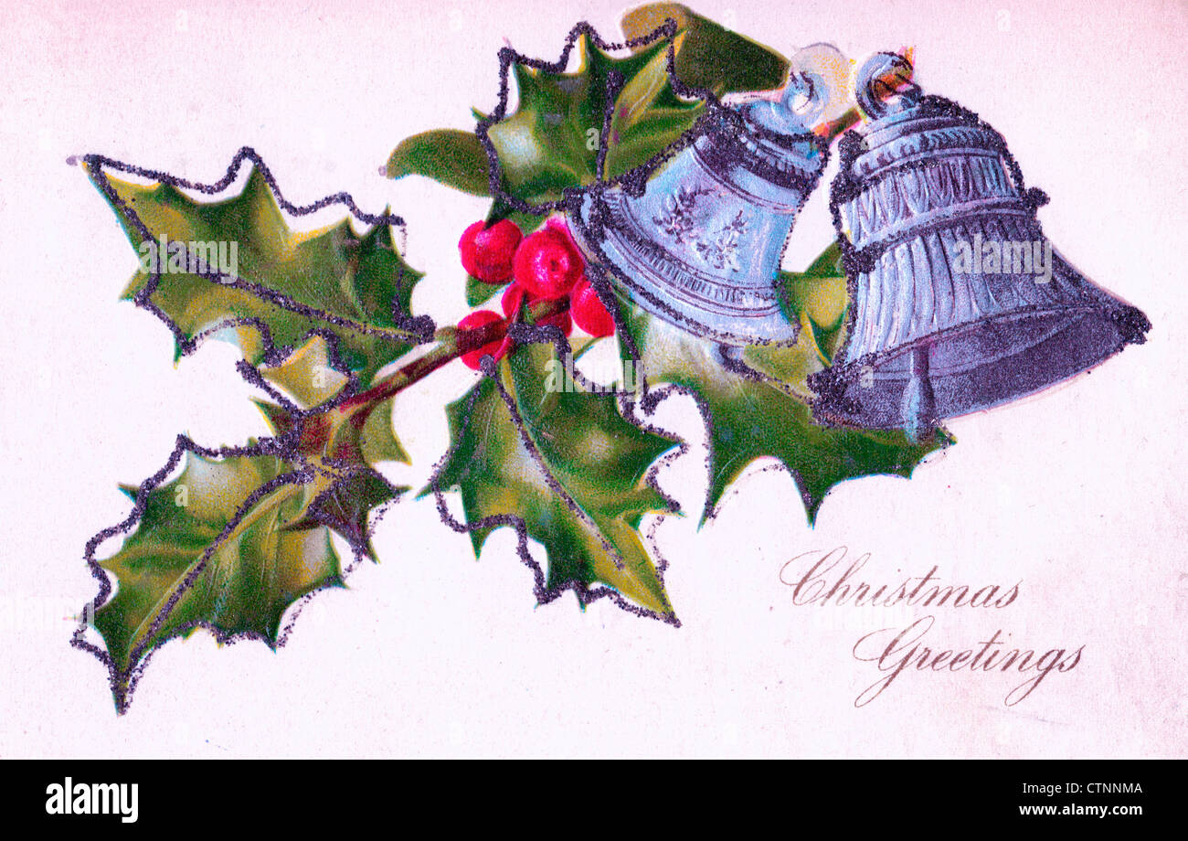 Christmas Greetings - Vintage card Stock Photo