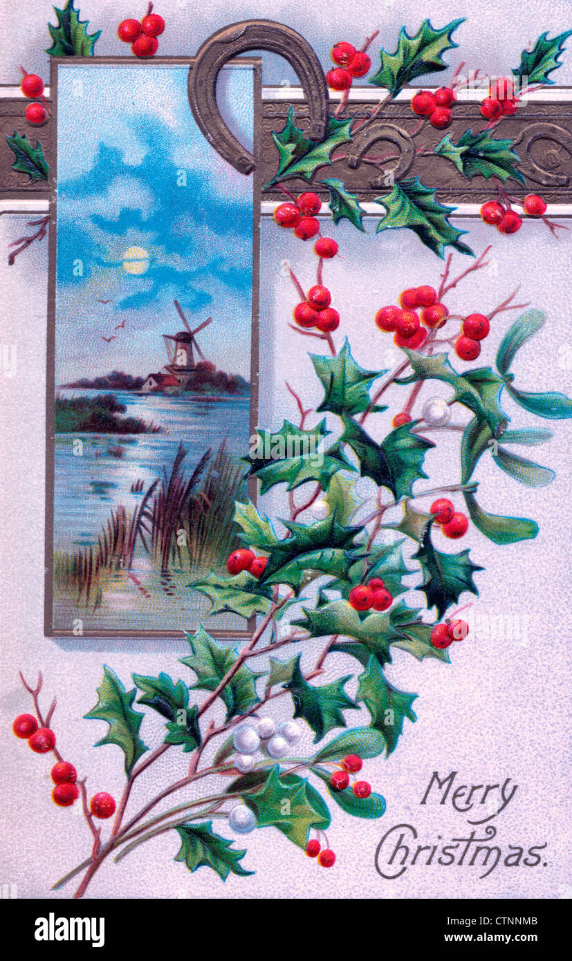 Merry Christmas - vintage card Stock Photo