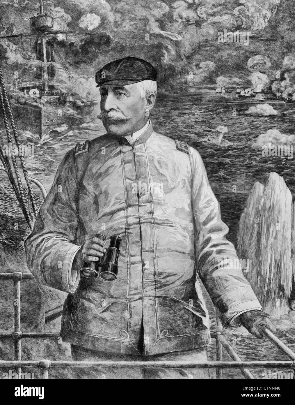 Admiral Dewey on the bridge, during the Spanish American War Stock Photo