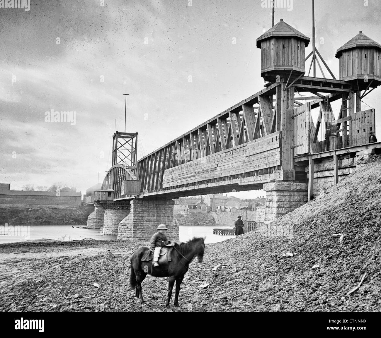 Nashville, Tennessee, 1864 Fortified railroad bridge across Cumberland River Stock Photo
