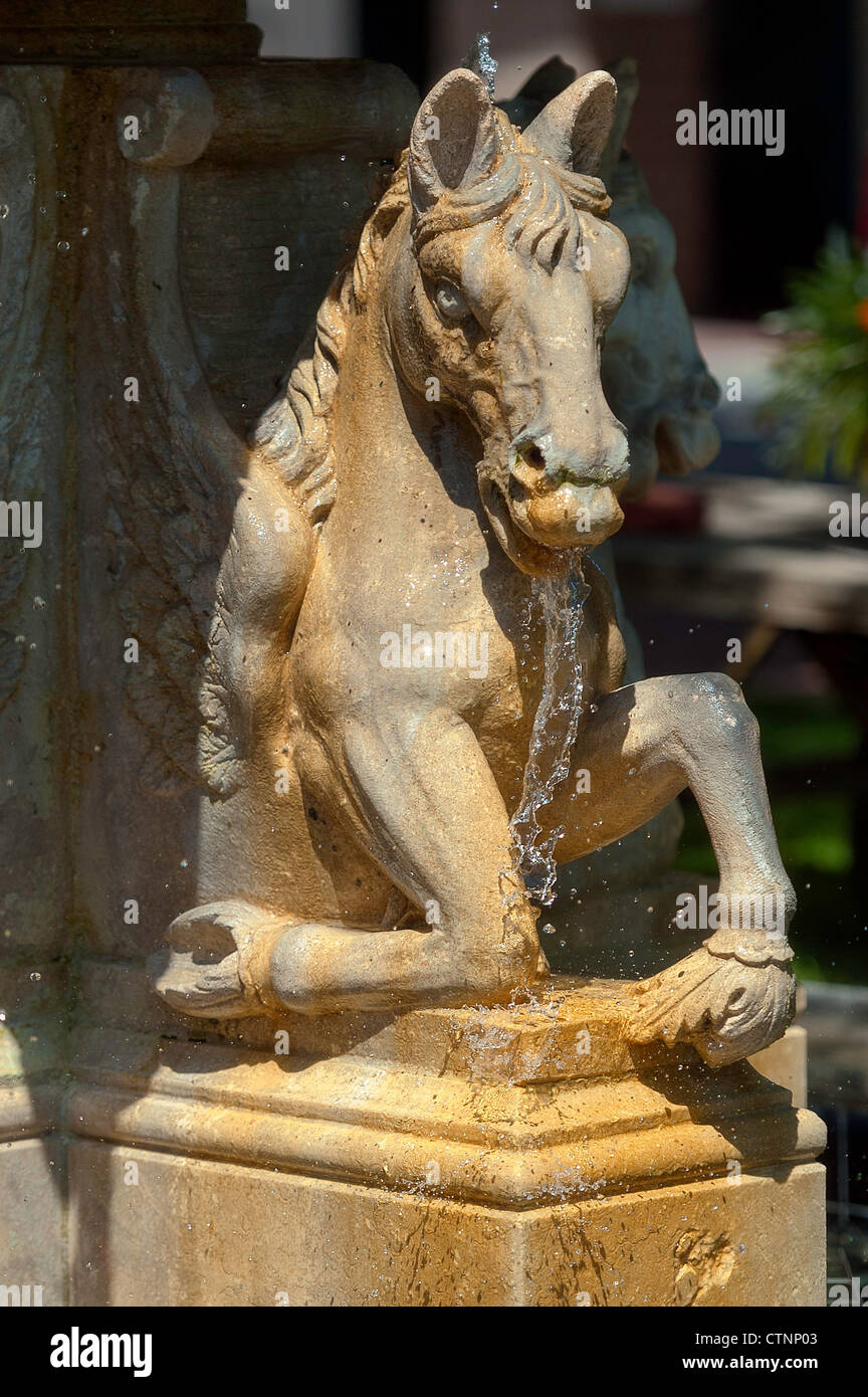 Horses water fountain at Frederiks court in Solvang, California Stock