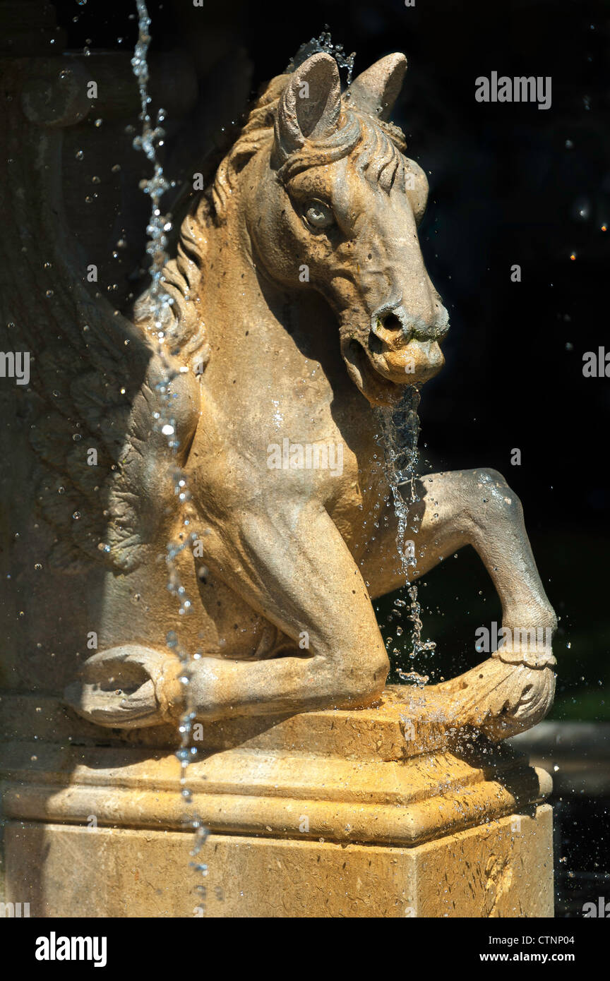 Horses water fountain at Frederiks court in Solvang, California Stock