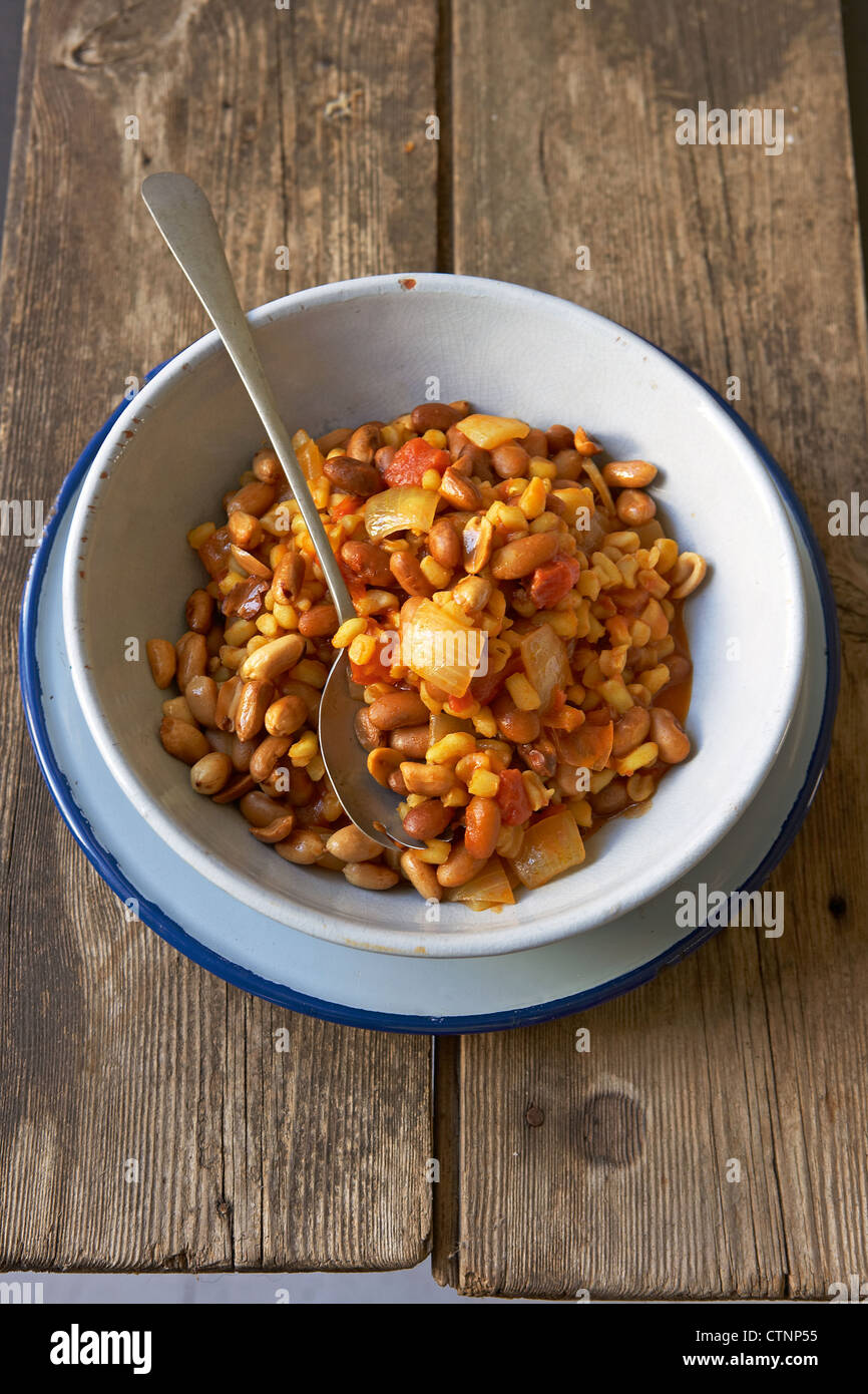Traditional African cooking. Beans and maize with peanuts. Ingredients