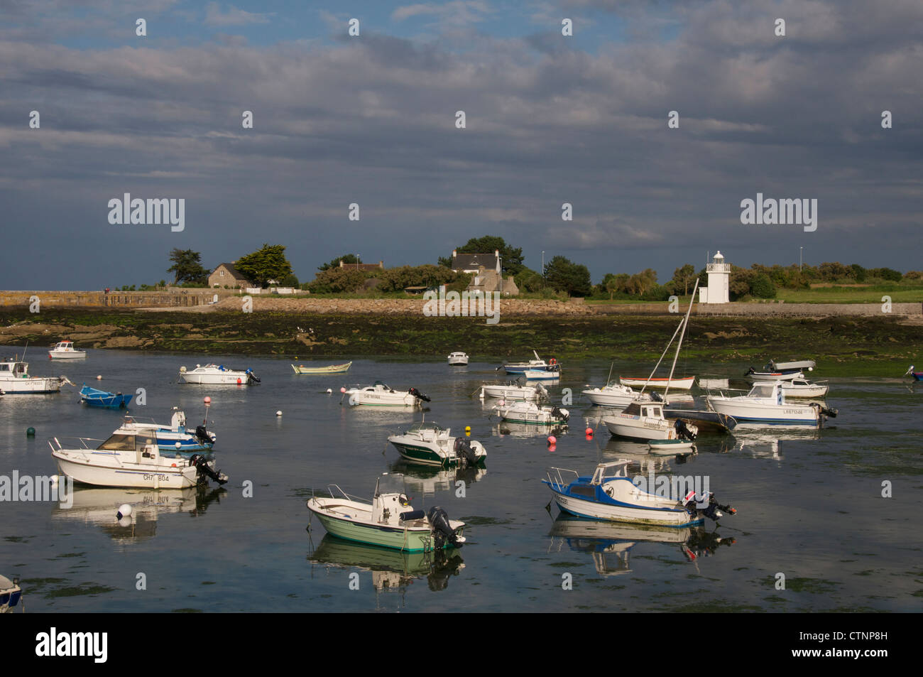 Moored boats Barfleur Cherbourg Peninsular Normandy France Stock Photo