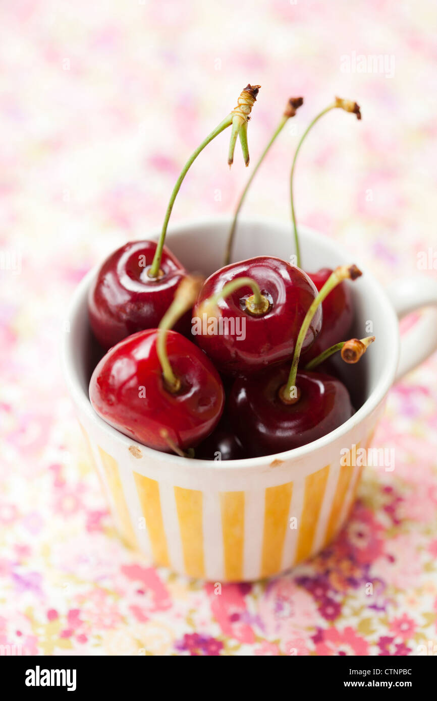 Close-up of fresh delicious and ripe cherries in a cup Stock Photo - Alamy