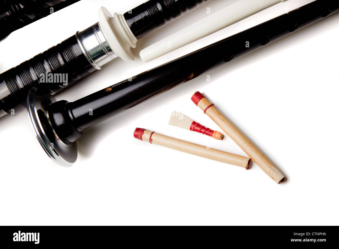 Authentic bagpipe reeds and bagpipe isolated on white Stock Photo Alamy