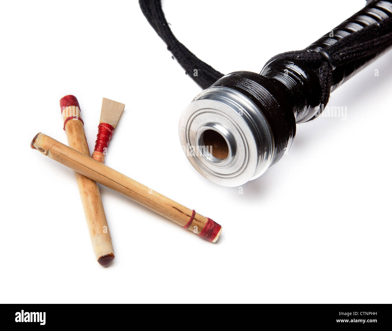 Authentic bagpipe reeds and bagpipe isolated on white Stock Photo Alamy