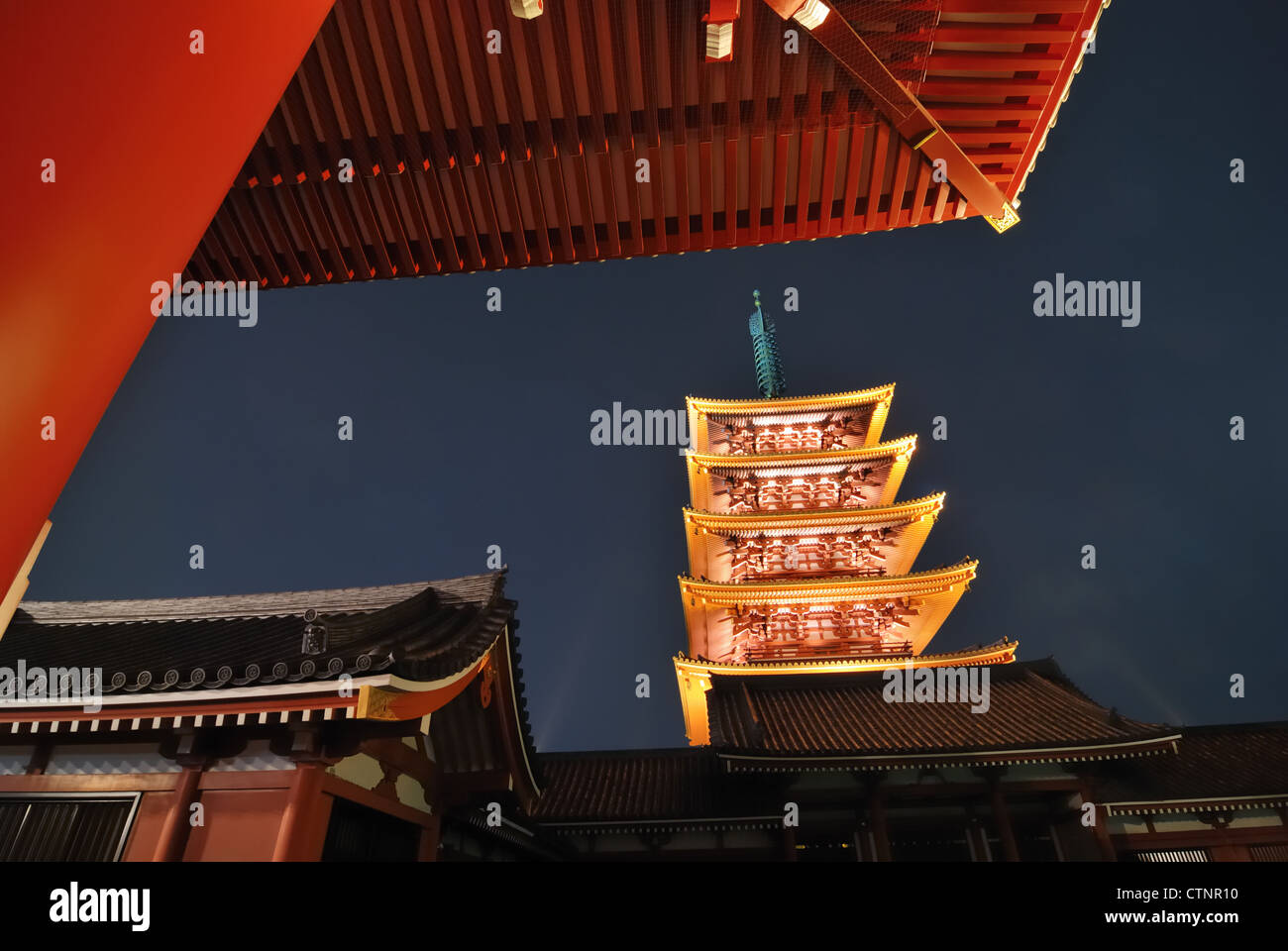 night image of famous Asakusa Temple in Tokyo Stock Photo